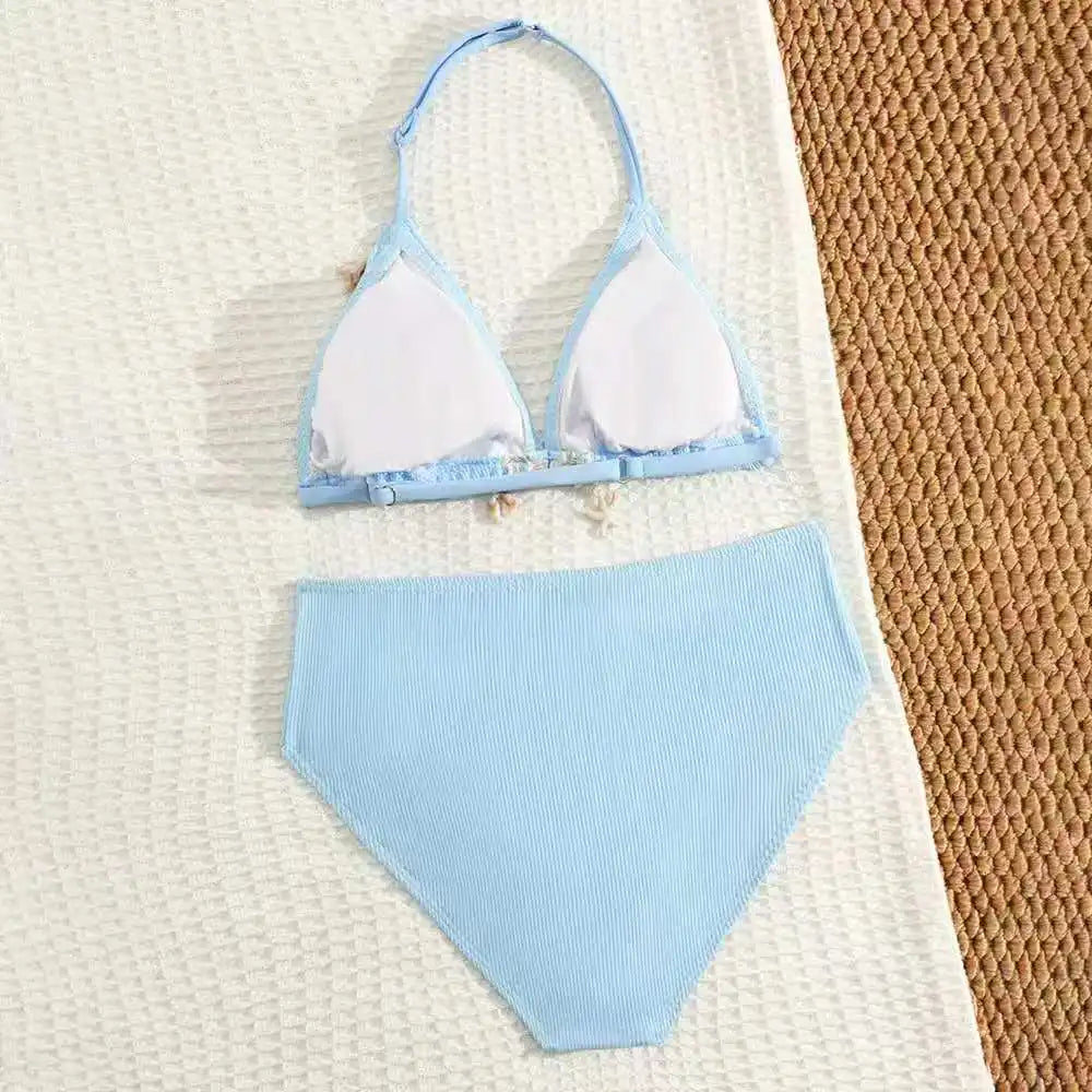 2026 Solid Girls Swimsuit Halter Triangle Bikinis Kids Swimwear Female Children's Bathers Bathing Swimming Swim Suit 8-12Y