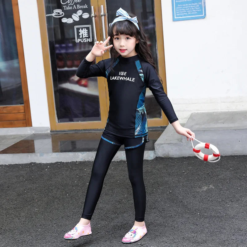 Kids/Toddler Three-Piece Long Sleeve Swimsuits Rash Guard Bathing Suit Swim Shirt+Pants+Shorts Full Body Sun Protection Wetsuits