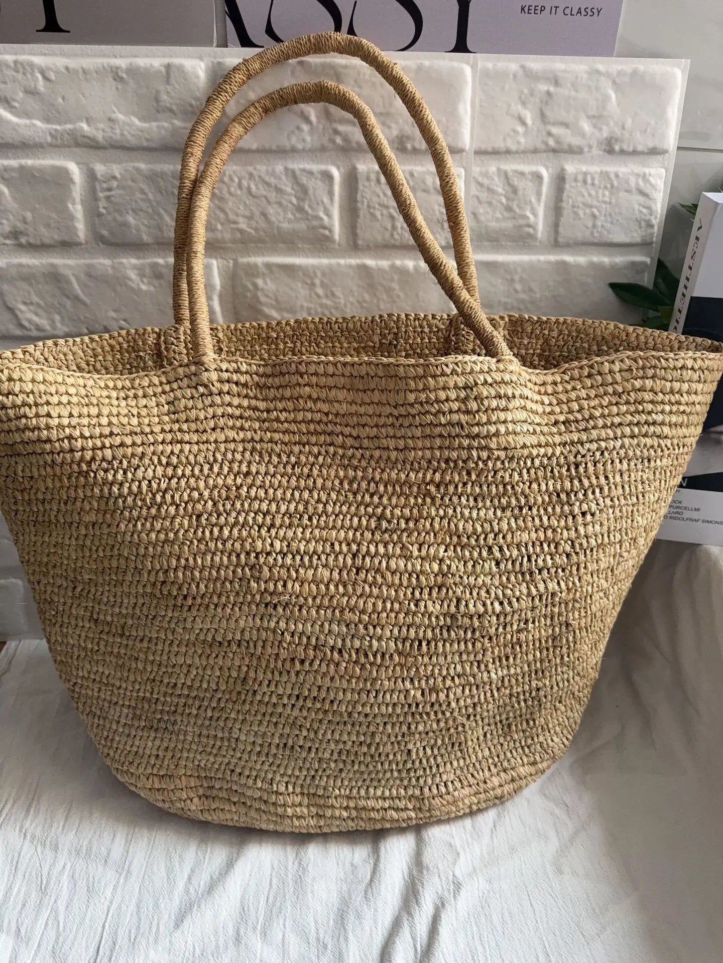 Large Handwoven Rattan Tote Bag for Women Natural Straw Beach Bag Purse Luxury Shoulder Bags Handbag Summer