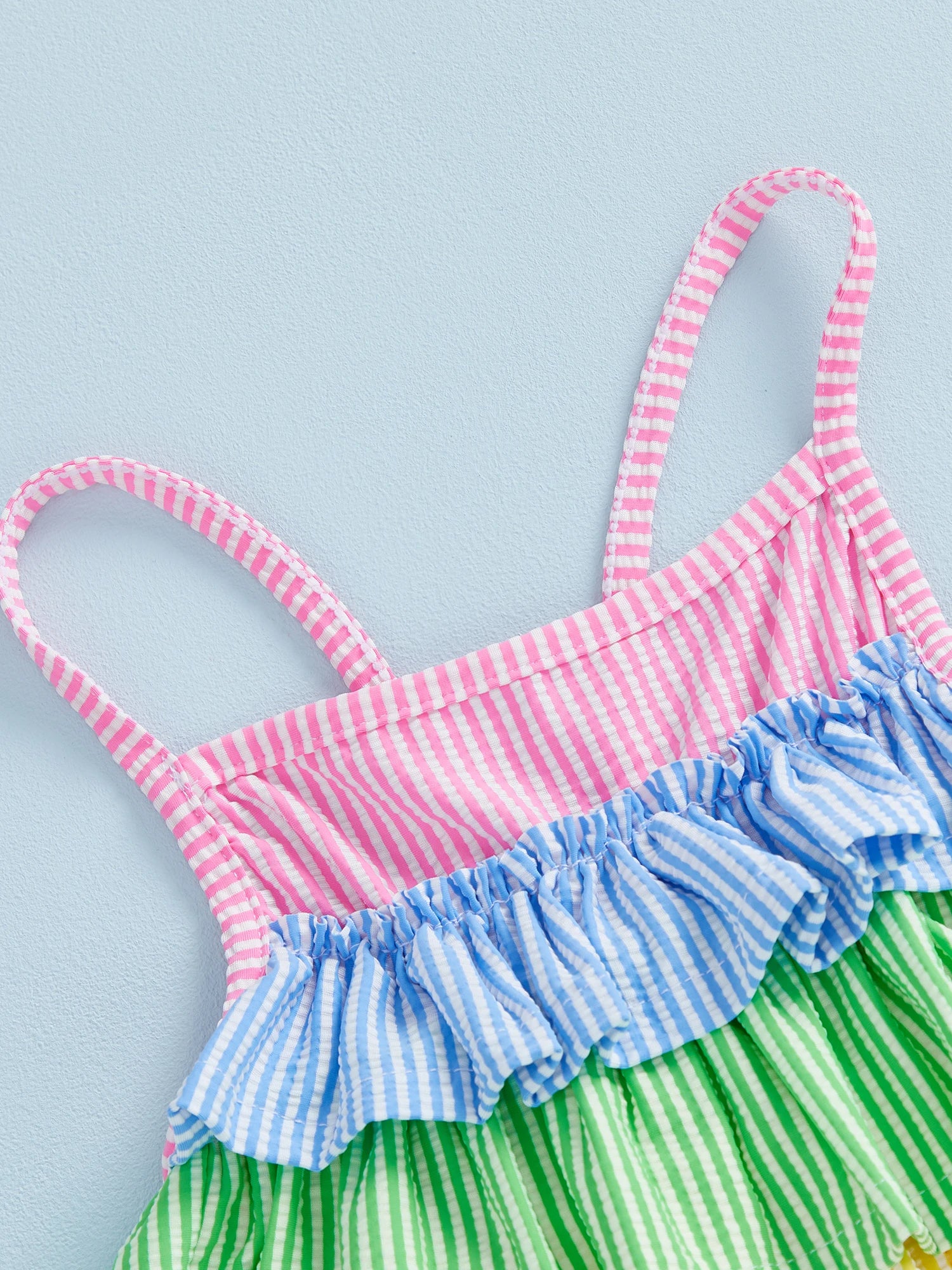 Little Girls Summer Cami Romper Swimsuit Sleeveless Tiered Striped/Plaid Swimwear