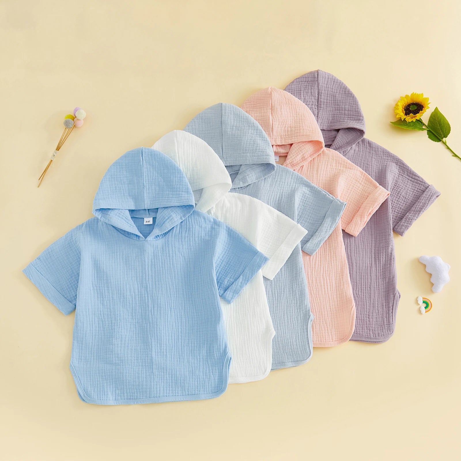 Suefunskry Kids Swim Cover-up, Toddler Hooded Bath Towel Solid Color Beach Clothes for Girls Boys