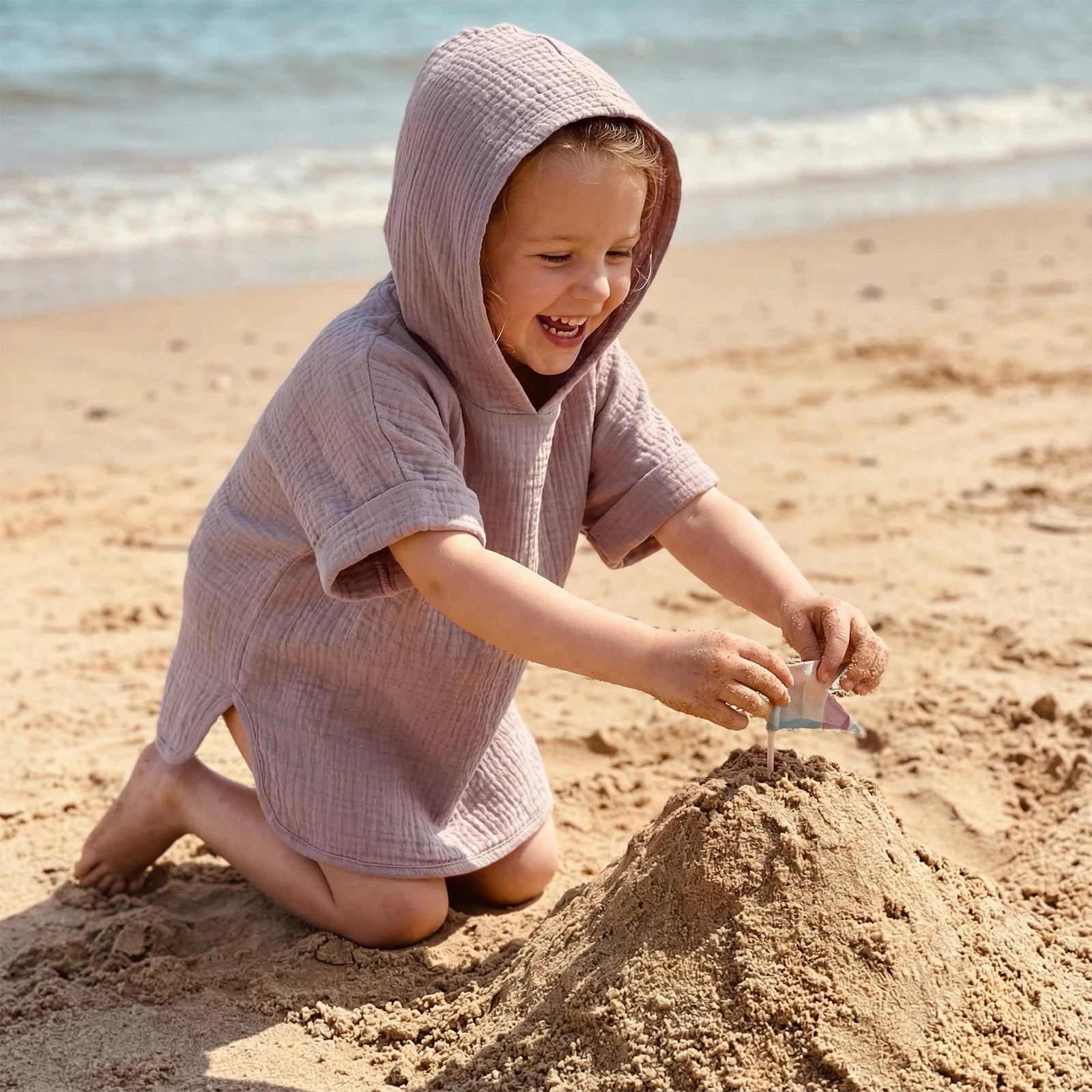 Suefunskry Kids Swim Cover-up, Toddler Hooded Bath Towel Solid Color Beach Clothes for Girls Boys