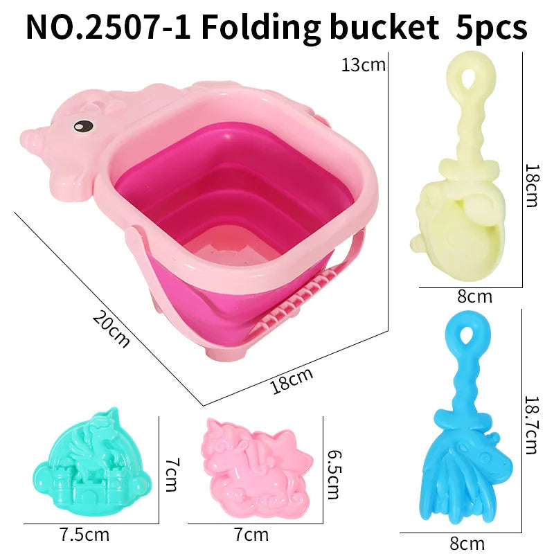 Beach Toys for Kids Sand Toys Set for Toddlers Sandbox Toys with Collapsible Bucket Shovel Rake Set Sand Molds Summer Outdoor