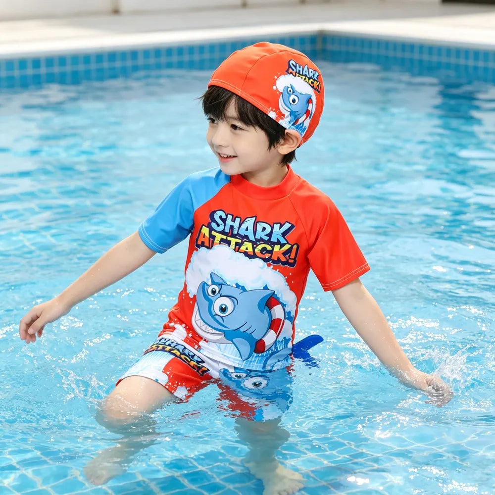 Boys Swimsuits Kids Toddler 3 to 4 5 6 7 8 9 10 11 12 Years Funny Boy Swimwear 3 Piece Short Summer Swimming Suit UV Protection