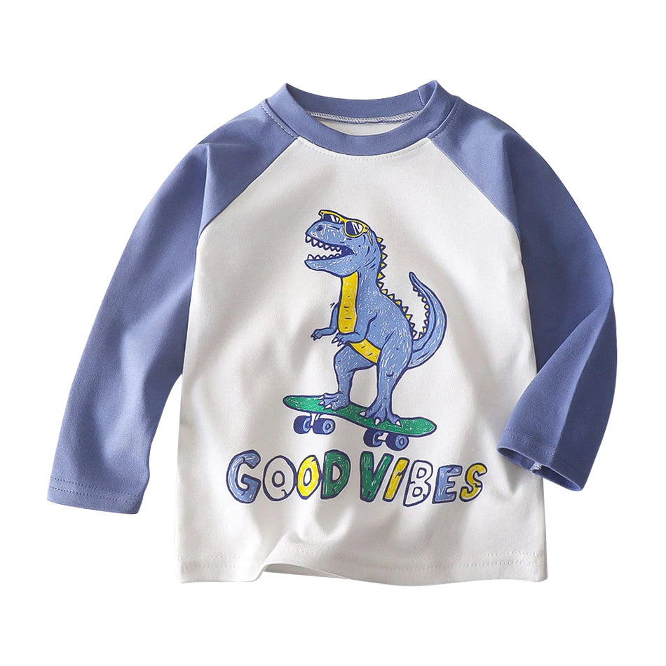 Durable Children Cotton Long Sleeve Dinosaur Pattern Print Shirts Suitable Boys and Girls Autumn Winter Playtime and School Days