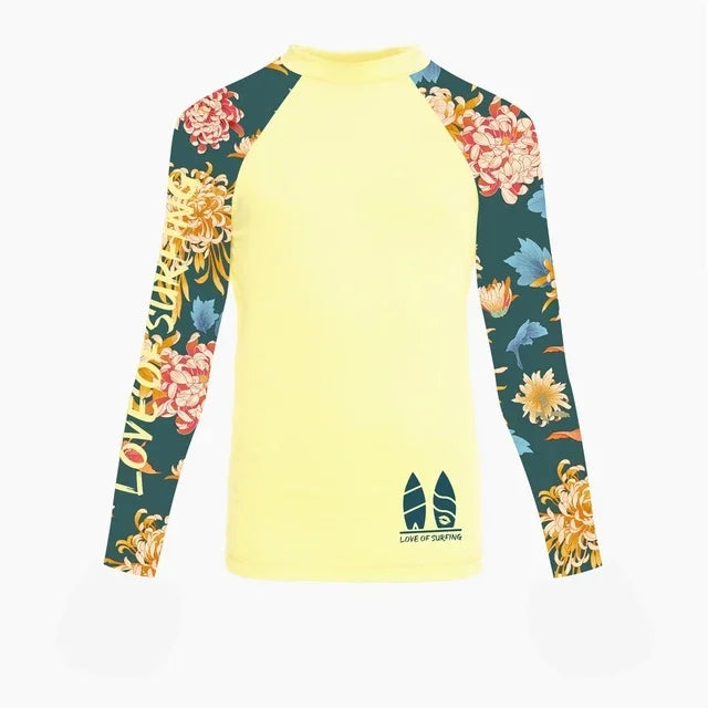 New Women's Surfing Shirt Women's Love Surfing T-shirt Beach Sunscreen Rashguard UV Protection Swimwear UPF Diving Sportsuit