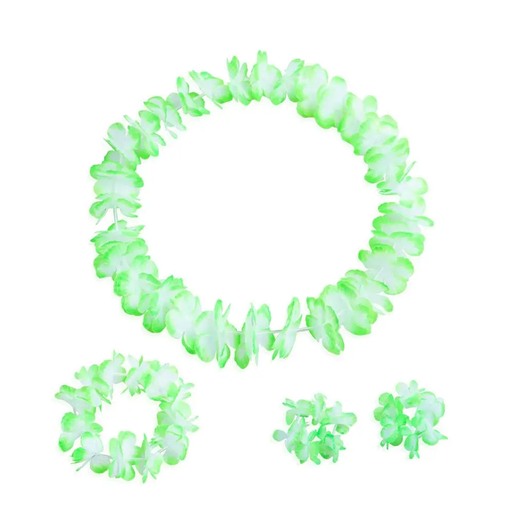 4pcs/set Hawaiian Flower Lei Hula Necklace Garland Headband Wristbands Wedding Decorations Beach Tropical Party Supplies