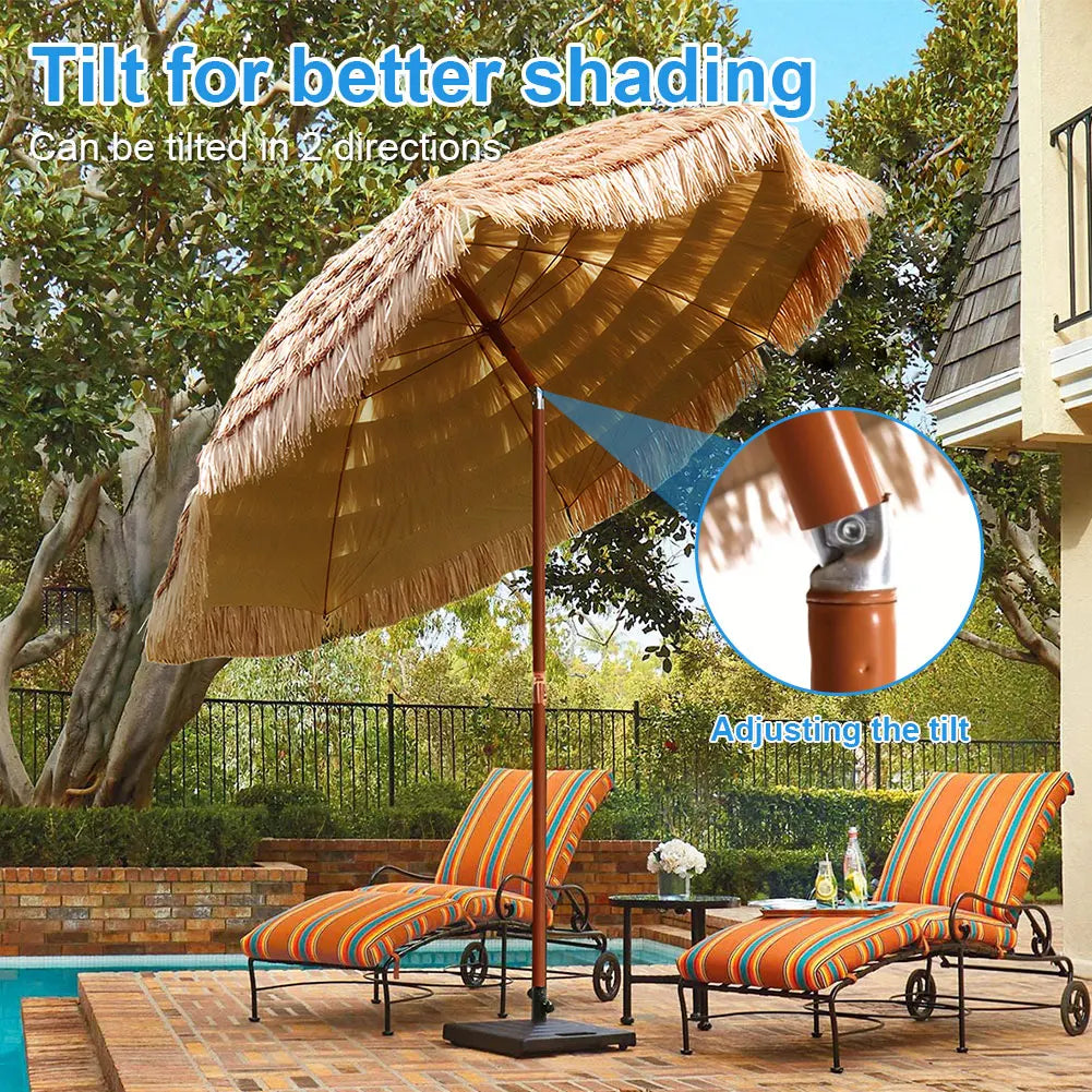 63inch Thatched Garden Umbrella with Tripod Base Beach Umbrella Outdoor Tiki Patio Umbrella for Garden, Lawn, Deck, Backyar