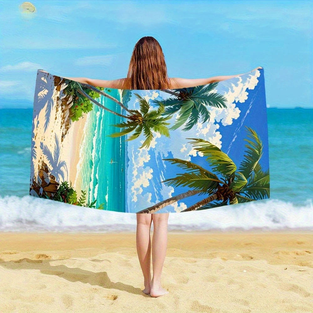 Tropical Palm Tree Beach Print Towel Summer Ocean Quick Dry Towel for Beach Swimming Pool Travel Camping Gym Daily Outdoor Uses