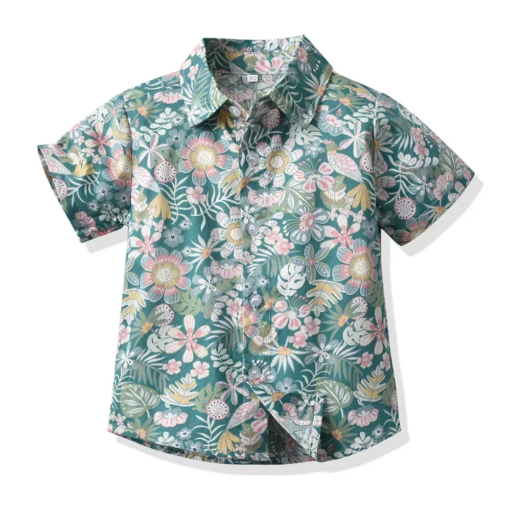Seaside Holiday Dad-son Matching Summer Shirt Beach Style Short-sleeved Flower Shirt Family Matching Shirts Dad and Son Shirts