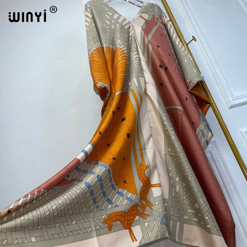 WINYI summer kaftan kuwait Women Boho print Beach Maxi Dress abaya dubai luxury abaya muslim woman dubai Fashion evening dress