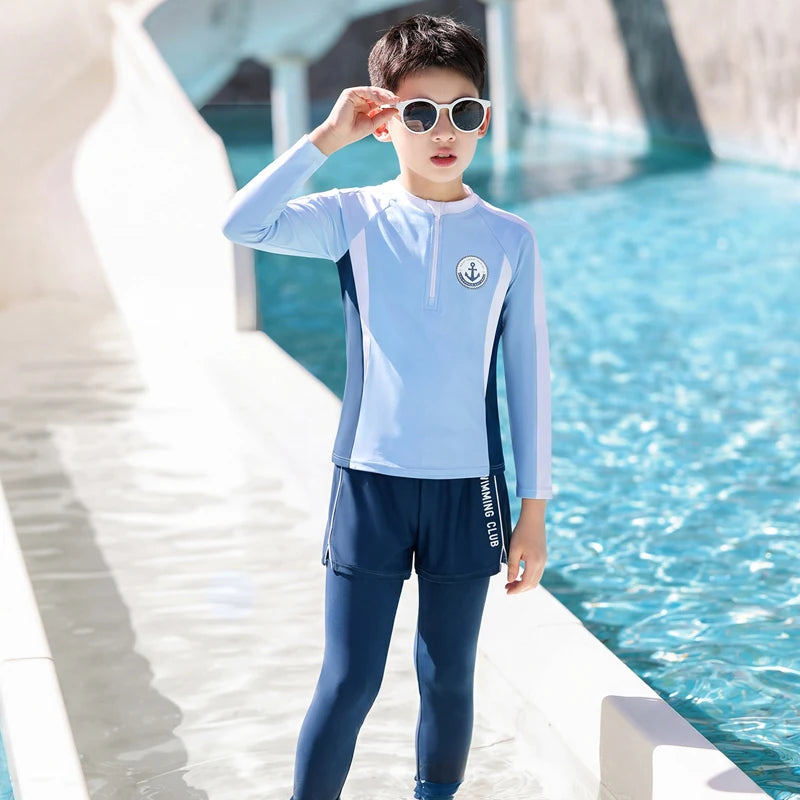 Full Body Boys Swimwear Sun Protection Kids Swimsuit Two Piece Children Long Sleeve Bathing Suit Summer Swimming Pool Clothes