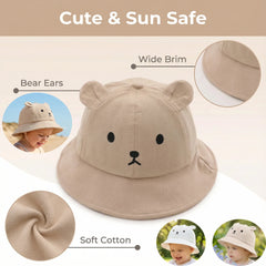 Cute Bear Baby Bucket Hat With Ears Boy Girl Cotton Kids Sun Hat Outdoor Summer Child Panama Cap