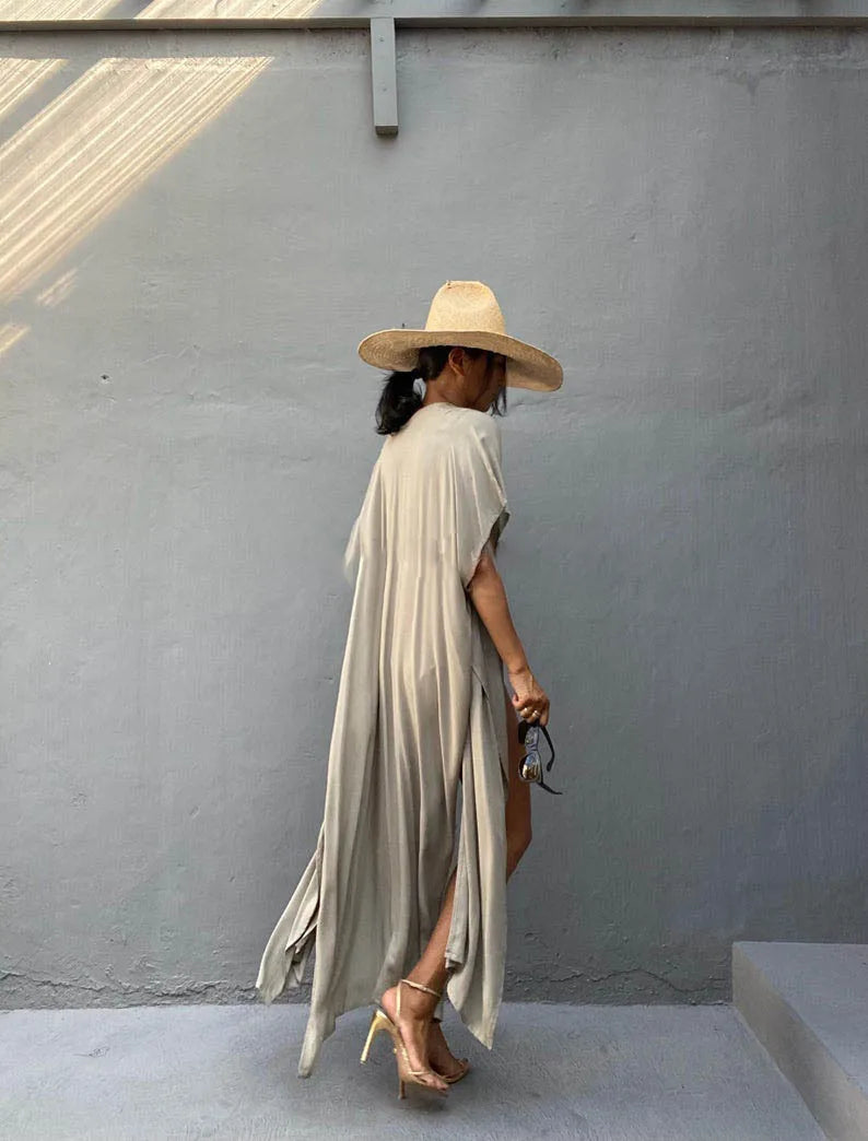 Swimsuit Cover Ups for Women Beach Cape Tunic Kimono Summer Belted Split Wrap Dresses Pareo Holiday Bathing Suits Factory Supply