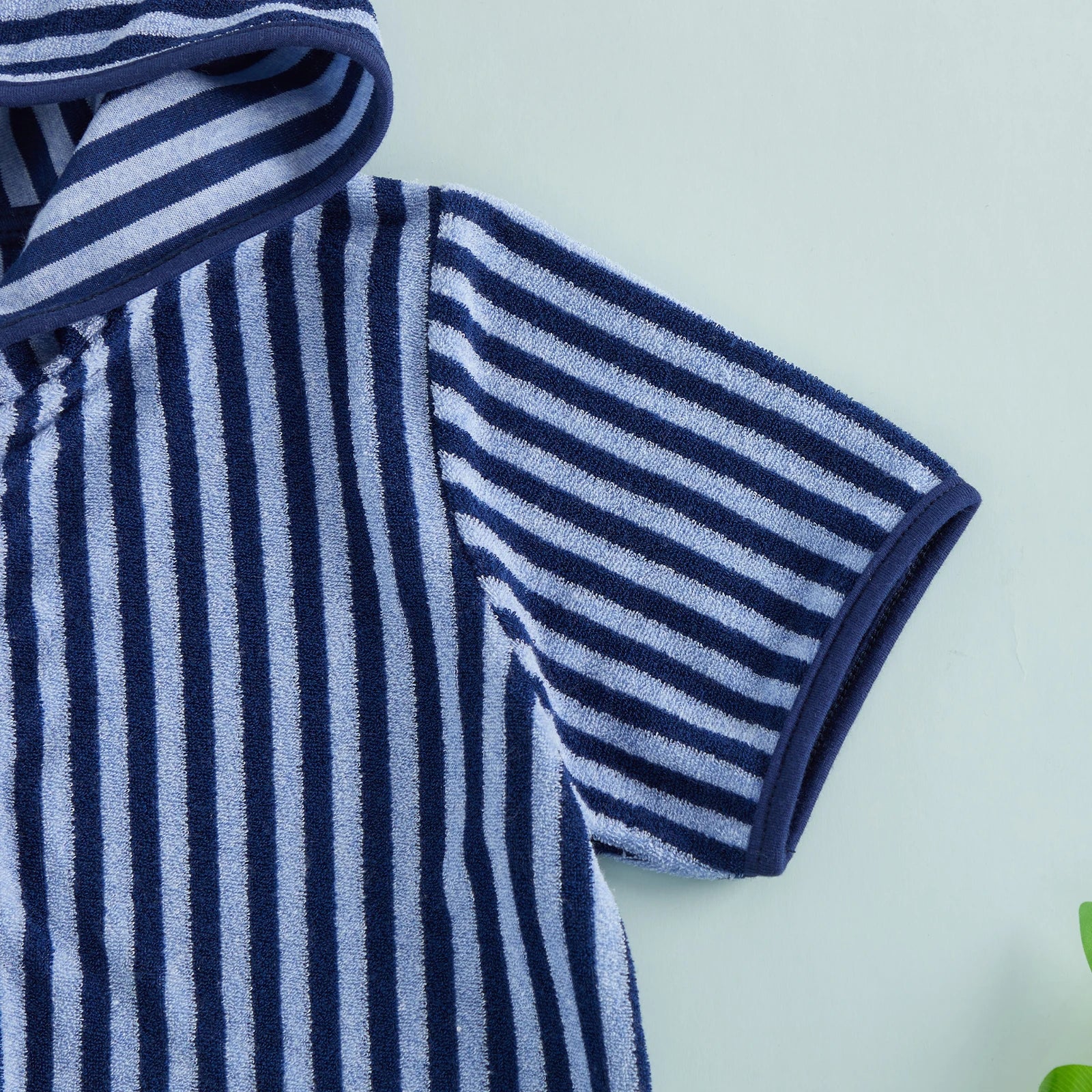 Summer Baby Swim Cover Up Bathing Suit Kids Hooded Towel Infant Boys Girls Short Sleeve Stripes Print Bathing Suit Coverup