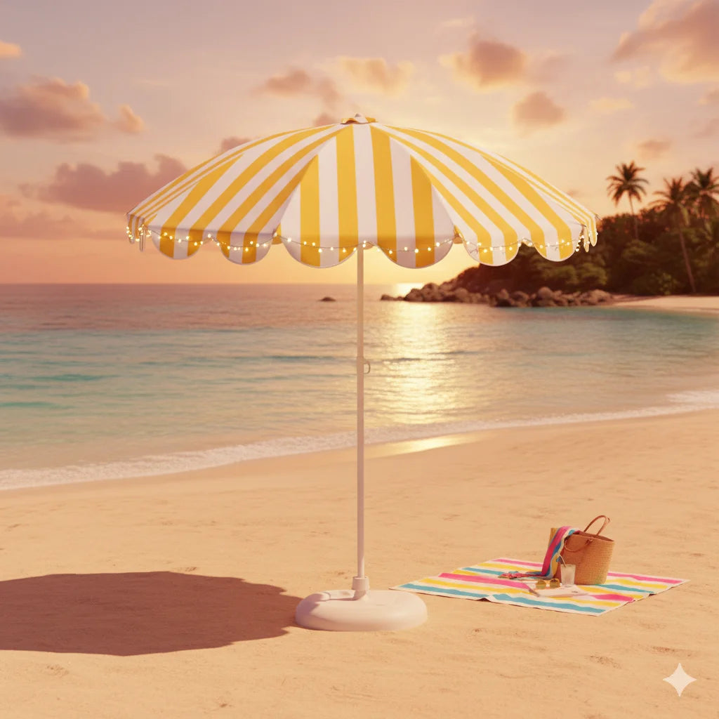 Adjustable Height UPF50+ UV Protection Beach Sun Umbrella (Base Not Included) for Balcony Or Patio Outdoor Shade Umbrella