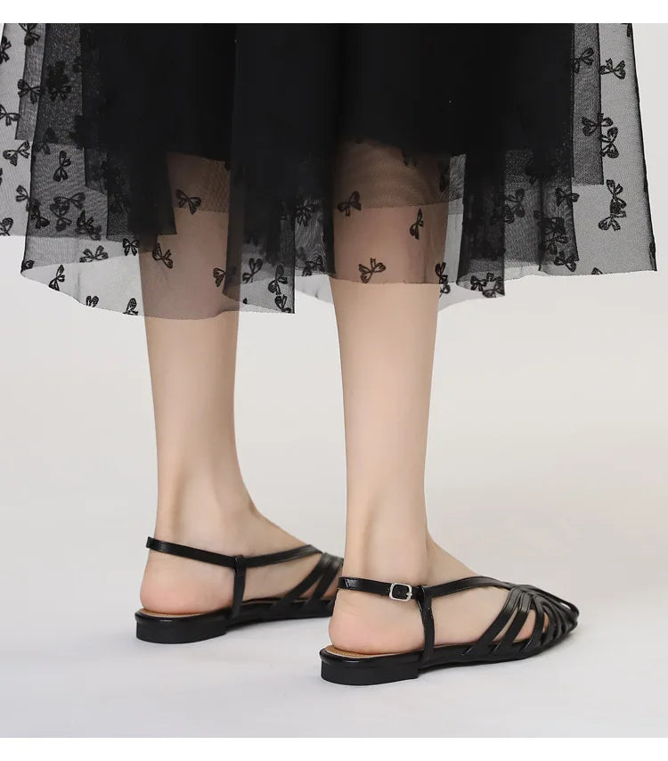 ZAROY Narrow Band Women Flat Sandals Large Size Designer Brand Banquet Wedding Shoes Summer Hollow Beach Gladiator Sandalias