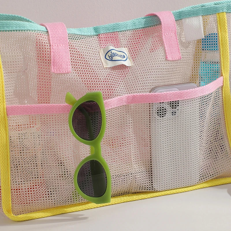 Ladies Summer Transparent Mesh Breathable Handbag Outdoor Beach Shower Handbag Large Capacity Beach Bags Portable Swimming Tote