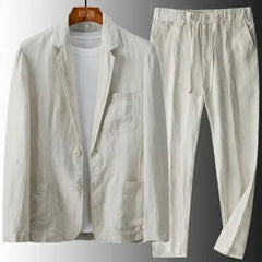 Men's Spring Summer Casual Sets Cotton Linen Two-piece Set Blazer Jacket + Pants Casual Business Thin Clothing Breathable Suit