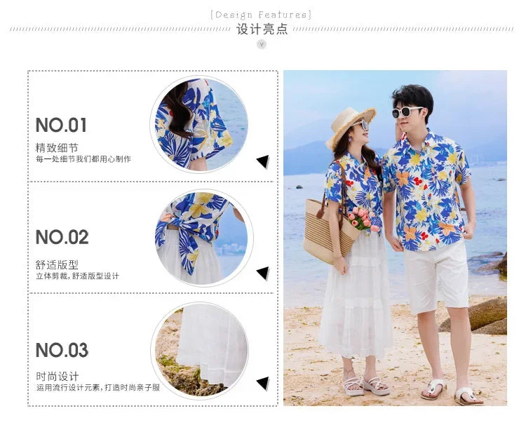Vacation Family Matching Clothes Sets Mom Daughter Shirts Skirt Casual Dad Son Tops Shorts Resort Parent Child Two Piece Outfit
