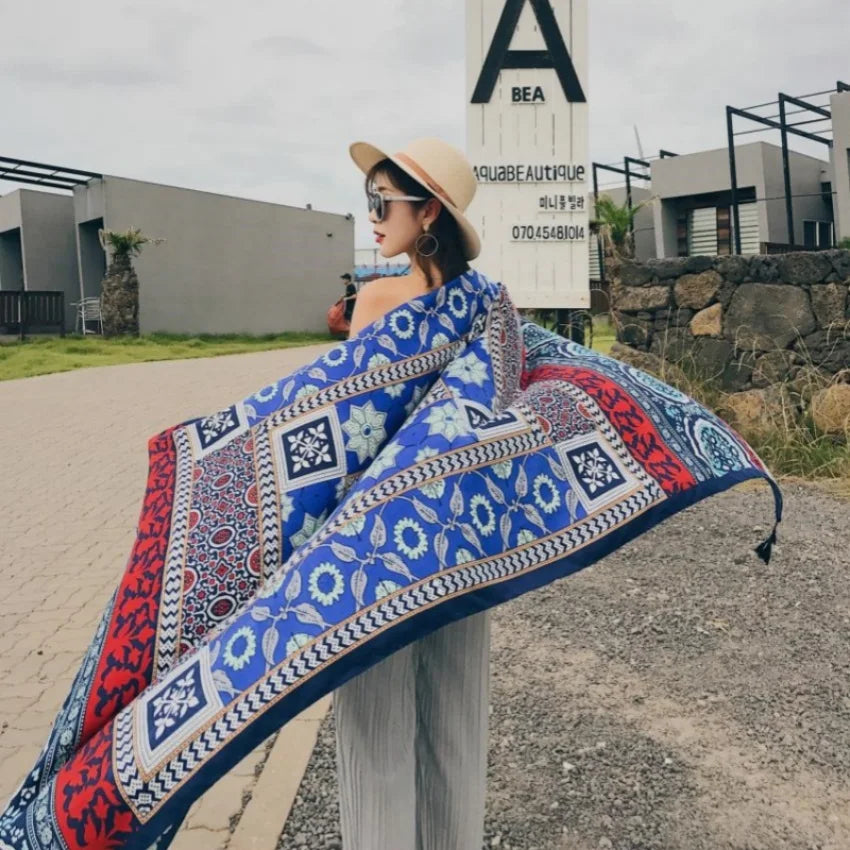 Fashions 90x180cm Twill Cotton Pareo Beach Cover-Ups Women Large Beach Dress Bikini Bathing Swimwear Cover Up Sarong Wrap Scarf