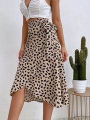 Benuynffy Boho Women Casual Print Tie Side Wrap Skirt Elegant High Waist Female Summer Asymmetrical Knee Length A-Line Skirts
