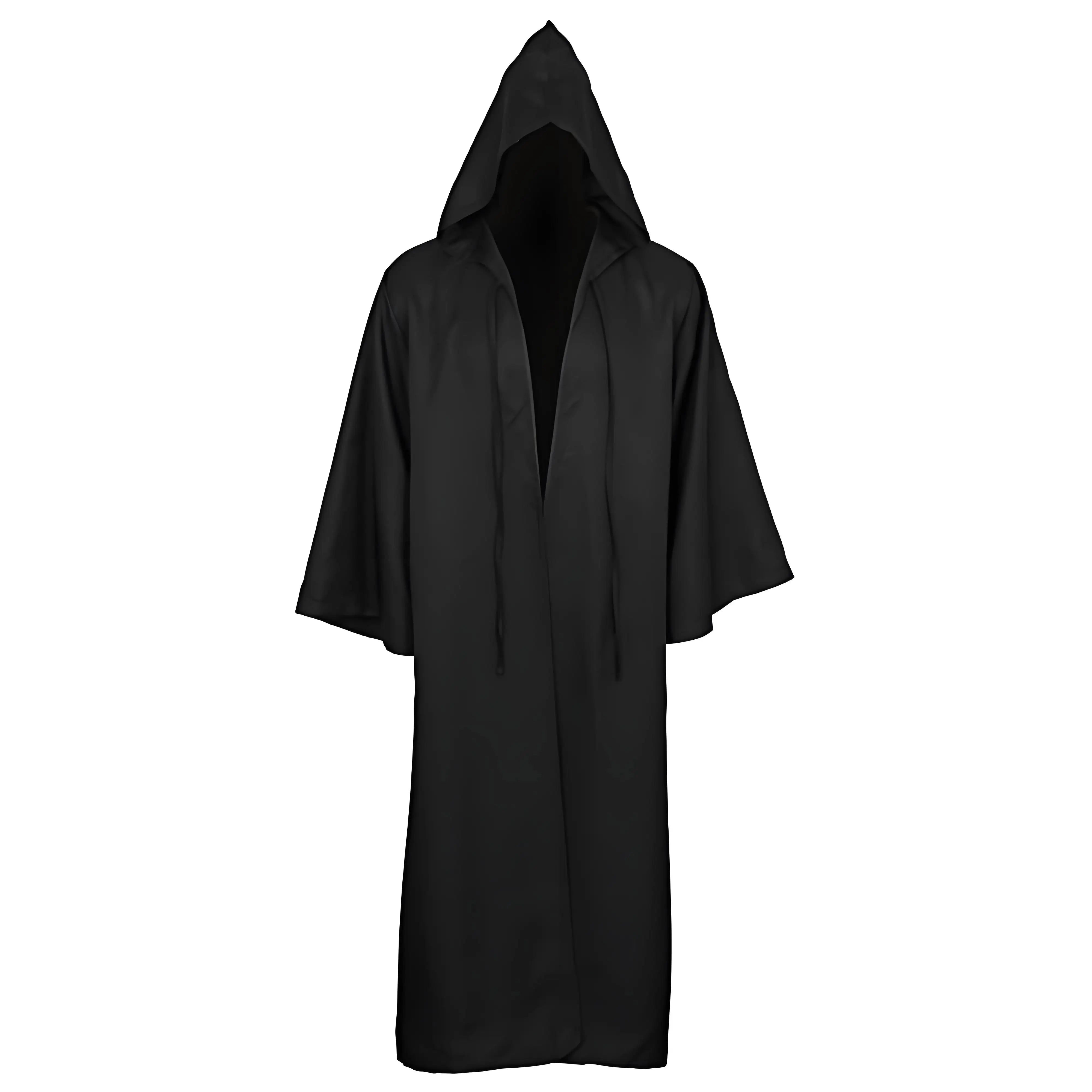 Masquerad Cloak Soft Unisex Hooded Black Robe Witch Long Cape Cosplay Costume Prop Party Performance Supplies Holiday Decoration