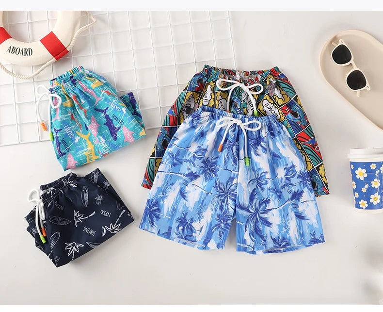 Kids Swim Trunks Summer Cartoon Prints Beach Shorts for Boys Vacation 1-8Y Children Quick Dry Pants Vacation Wear