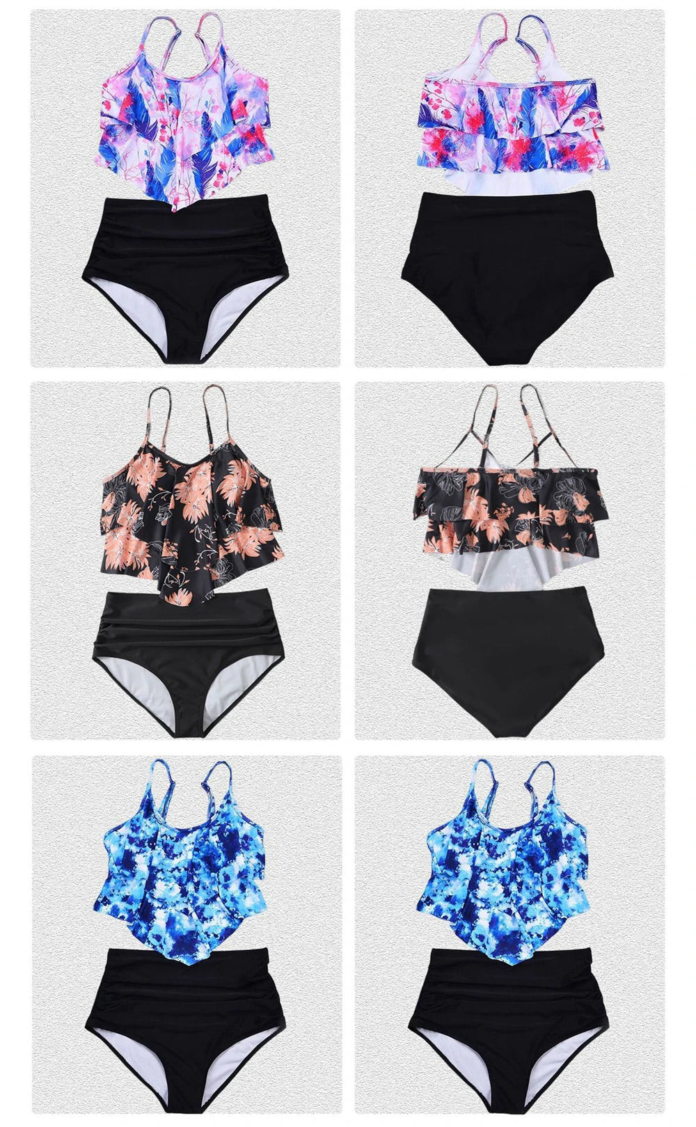 8 Colors Women Ruffled Tankini Set Padded Top With Adjustable Shoulder Straps Elastic Slim Knitted High Waisted Beachwear