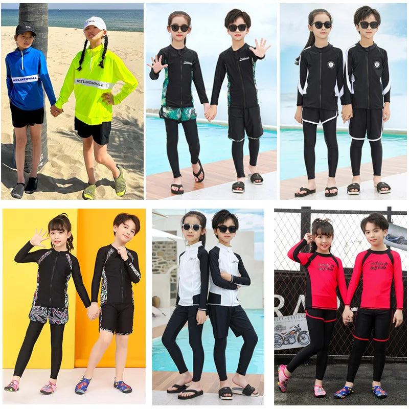 Boys'  Girls Rash Guard Set - 3 Piece Sun UV Protective  Long Sleeve Swim Shirt+Trunks+Leggings Bathing Suit Swimwear
