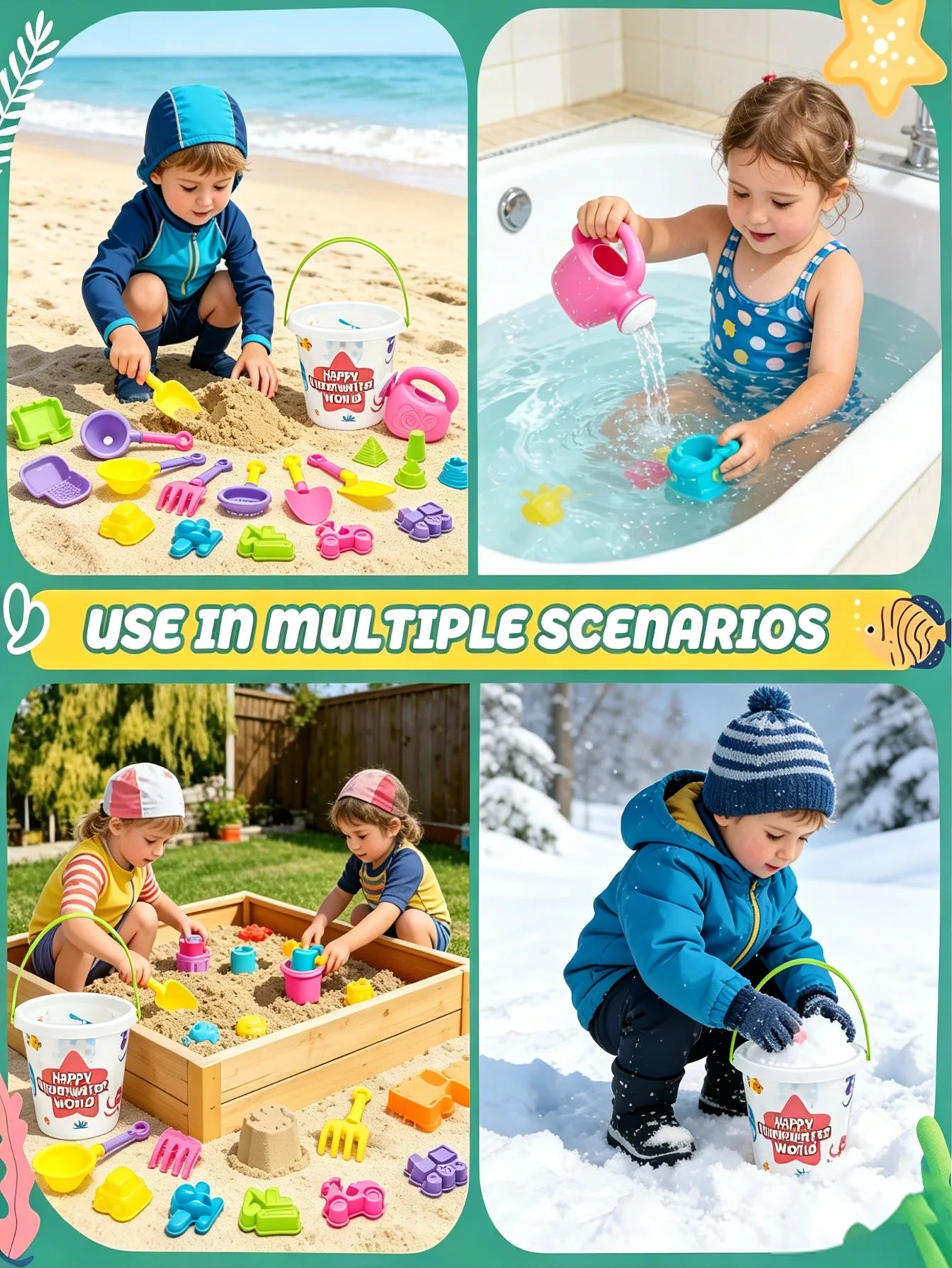 18pcs Beach Toy Set, Children Folding Bucket Summer Sand Pool Beach Game Set, Great Holiday Outdoor Play Tools For Girls Gift