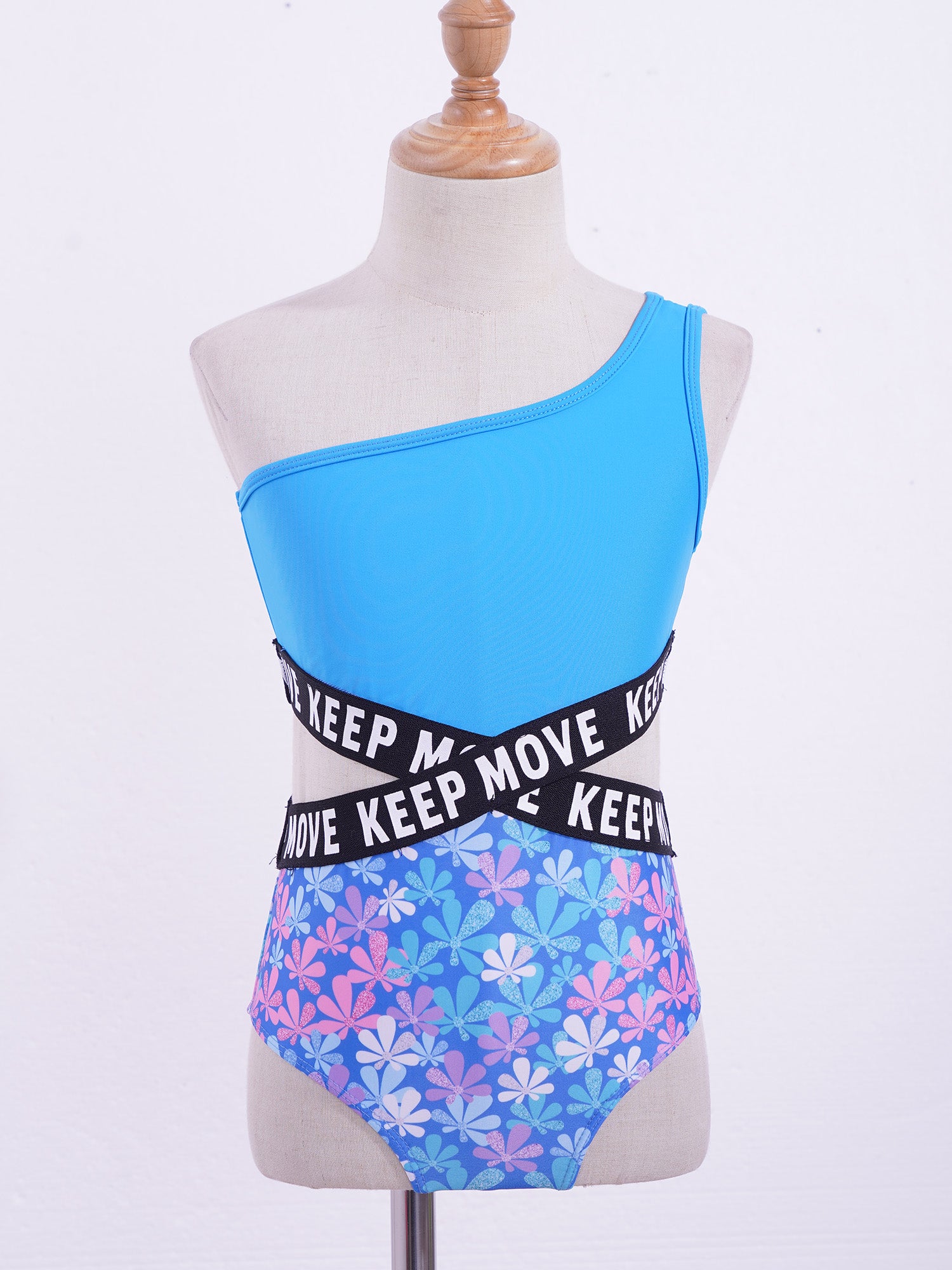 Kids Girls Hollow Out One-piece Swimwear Single Shoulder Letter Print Bodysuit Swimsuit Pool Bathing Suit Beachwear Sportswear