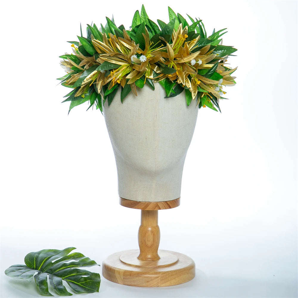 Artificial Maile Leaf Spider Lily Flowers Tropical Haku Head Lei Po'o Hawaii Crown Handcrafted Gifts Hula Dancing Performace