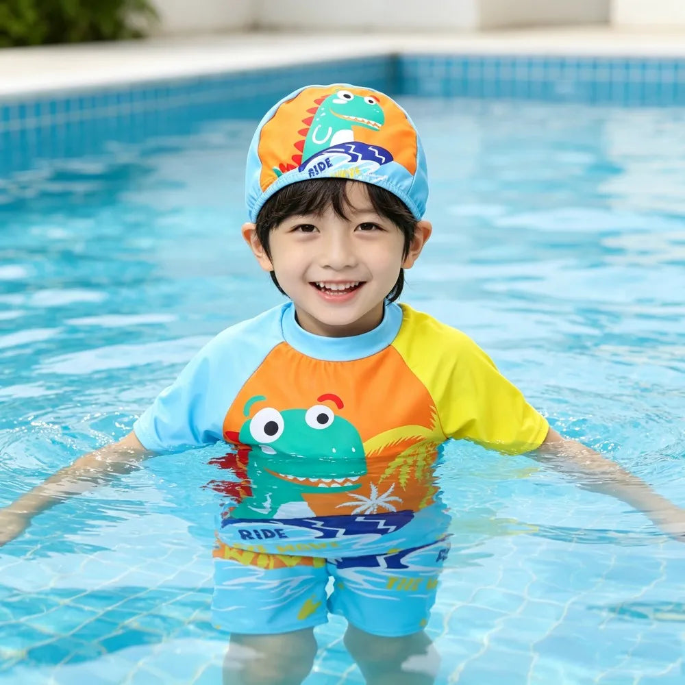 Boys Swimsuits Kids Toddler 3 to 4 5 6 7 8 9 10 11 12 Years Funny Boy Swimwear 3 Piece Short Summer Swimming Suit UV Protection