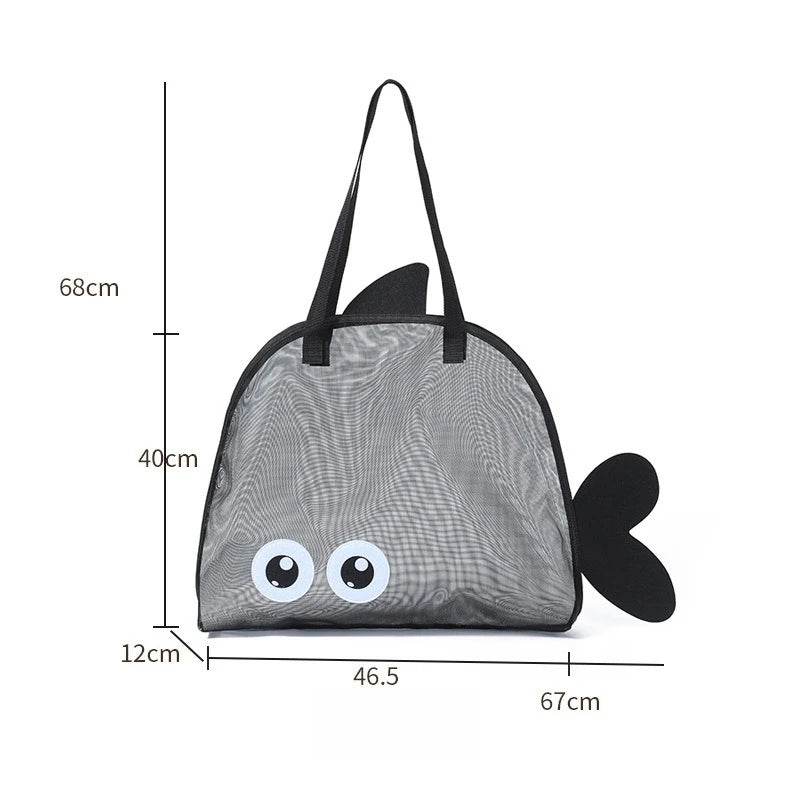 Cartoon Kids Mesh Beach Bag Large Capacity Foldable Sand Toy Storage Tote Lightweight Swim Pool Bag for Gym Travel Camping