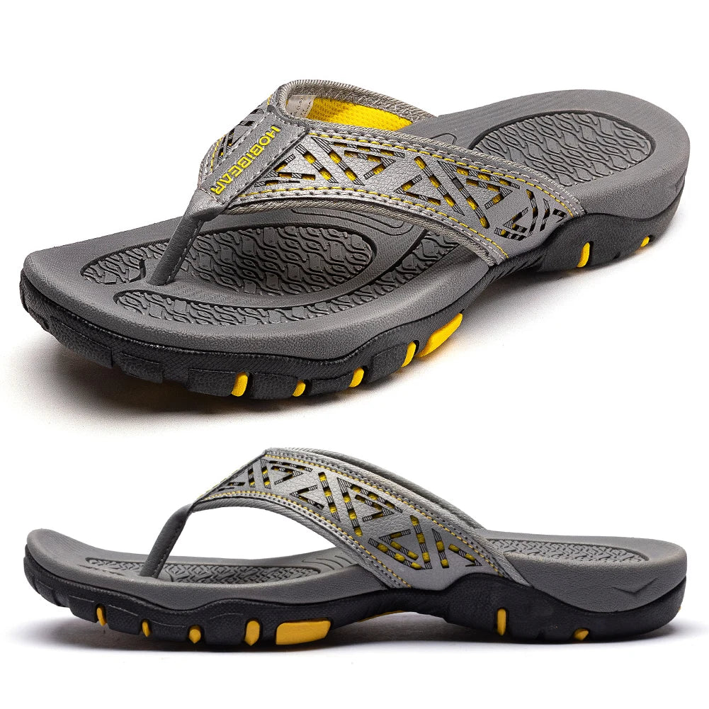 Jumpmore Summer Flip Flops Men Shoes Outdoor Fashion PU Leather Flat Shoes Beach Holiday Shoes Size 40-50