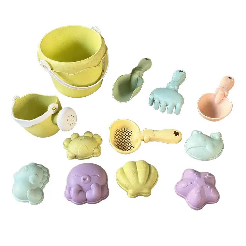Wheat Straw Kids Beach Toy Set Summer Outdoor Sand Play Kit Eco-Friendly Portable Sand Bucket and Shovel Set Holiday Gifts