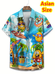Hawaiian Men's Shirt Abstract Banana Pineapple 3D Printing Tee 2025 Funny Fruit Summer Blouse Lapel Short Sleeves Shirts Tops