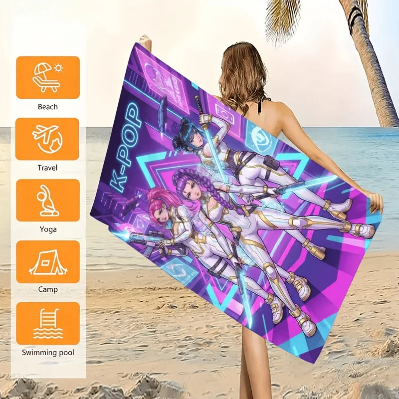 K-POP Girl Group Future Warrior Gear Cyberpunk Beach Towel, Ultra-Fine Microfiber, Oversized Quick-Dry Sand-Free Towel for Beach