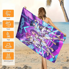 K-POP Girl Group Future Warrior Gear Cyberpunk Beach Towel, Ultra-Fine Microfiber, Oversized Quick-Dry Sand-Free Towel for Beach