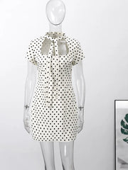 Fashion Summer Hollow Out Women Dress Belt Zipper Hip Package Slimming Polka Dot Skirt Sexy Female Party Dress 2026