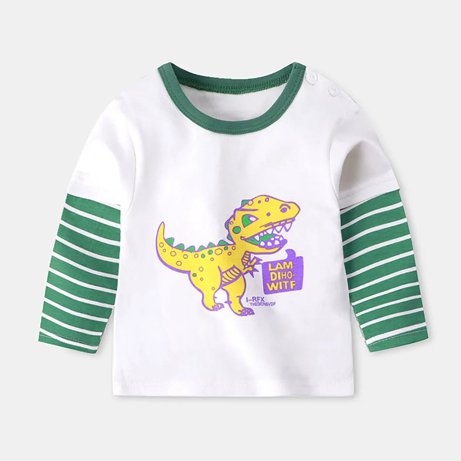 Durable Children Cotton Long Sleeve Dinosaur Pattern Print Shirts Suitable Boys and Girls Autumn Winter Playtime and School Days