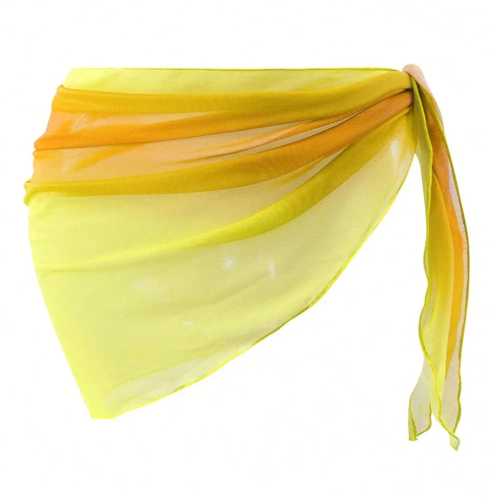 Chiffon Material Beach Dress Short Length Sheer Fabric Sarongs Breathable Quick-Dry Gradient Color Bikini Wrap