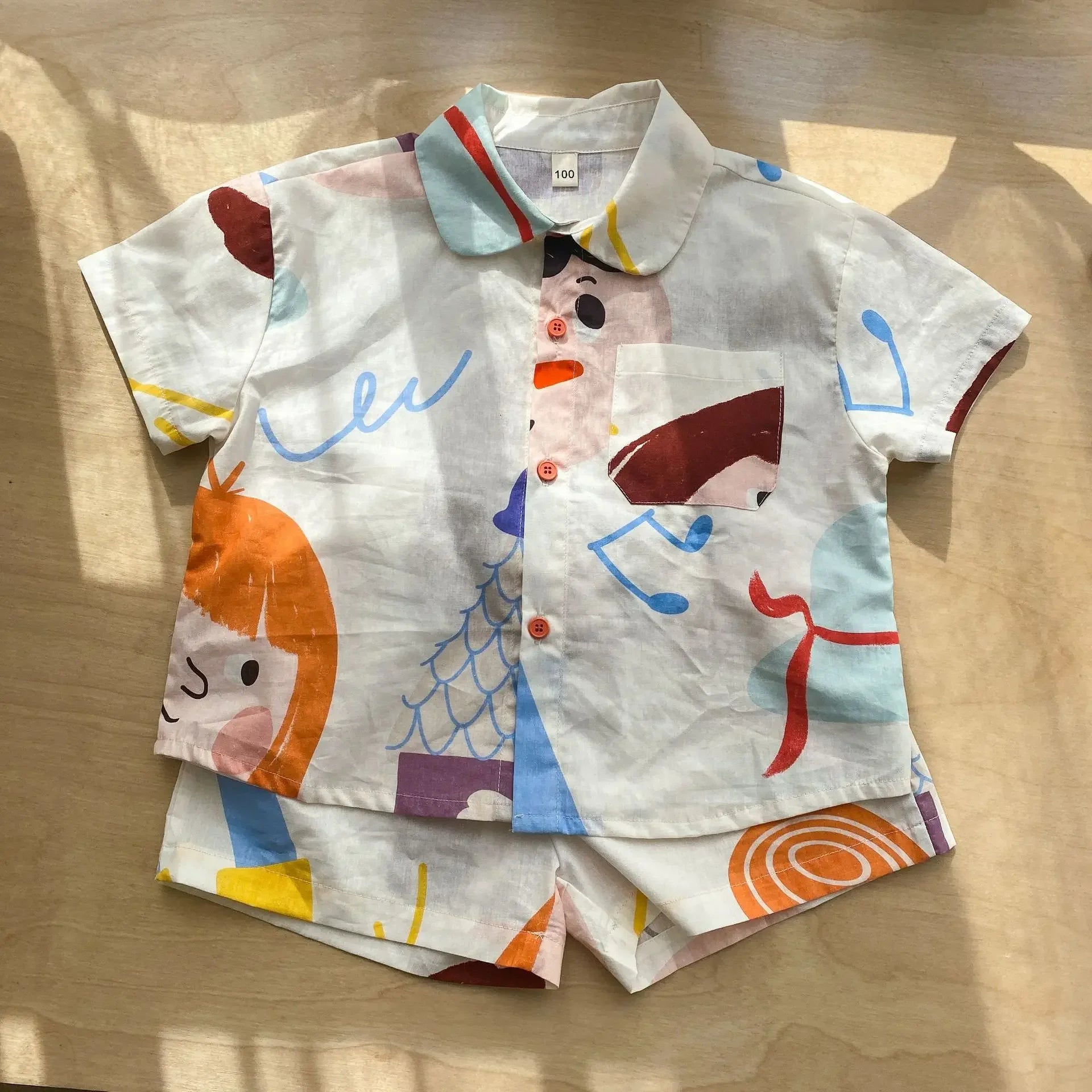 Kids Set Brother And Sister Clothes 2025 Summer New Boy's Two Piece Suit Or Short Sleeve Girl's Graffiti Dress Cartoon Clothes
