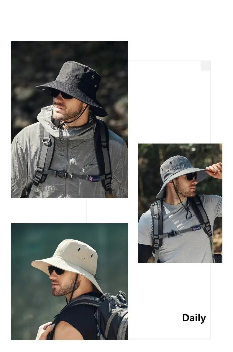 Summer Bucket Hat For Men Fisherman Cap Fishing Outdoor Sunshade Big Brim Sunscreen Riding Hiking Suncreen Sunhat