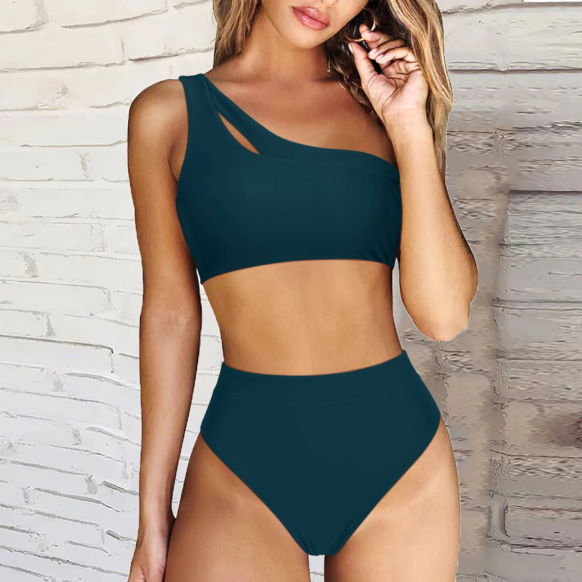 Women  2 Piece Bikini Sets Solid Color Padded High Waisted Bikini  Summer Beachwear Swimming Bathing Suits Bikini Set Femme