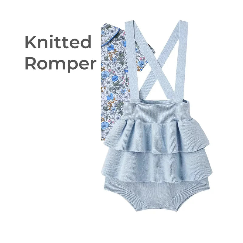 Clearance AS 2024 Summer Blue Shabbos collection sister brother matching clothing 100% cotton floral and knitted kids clothes
