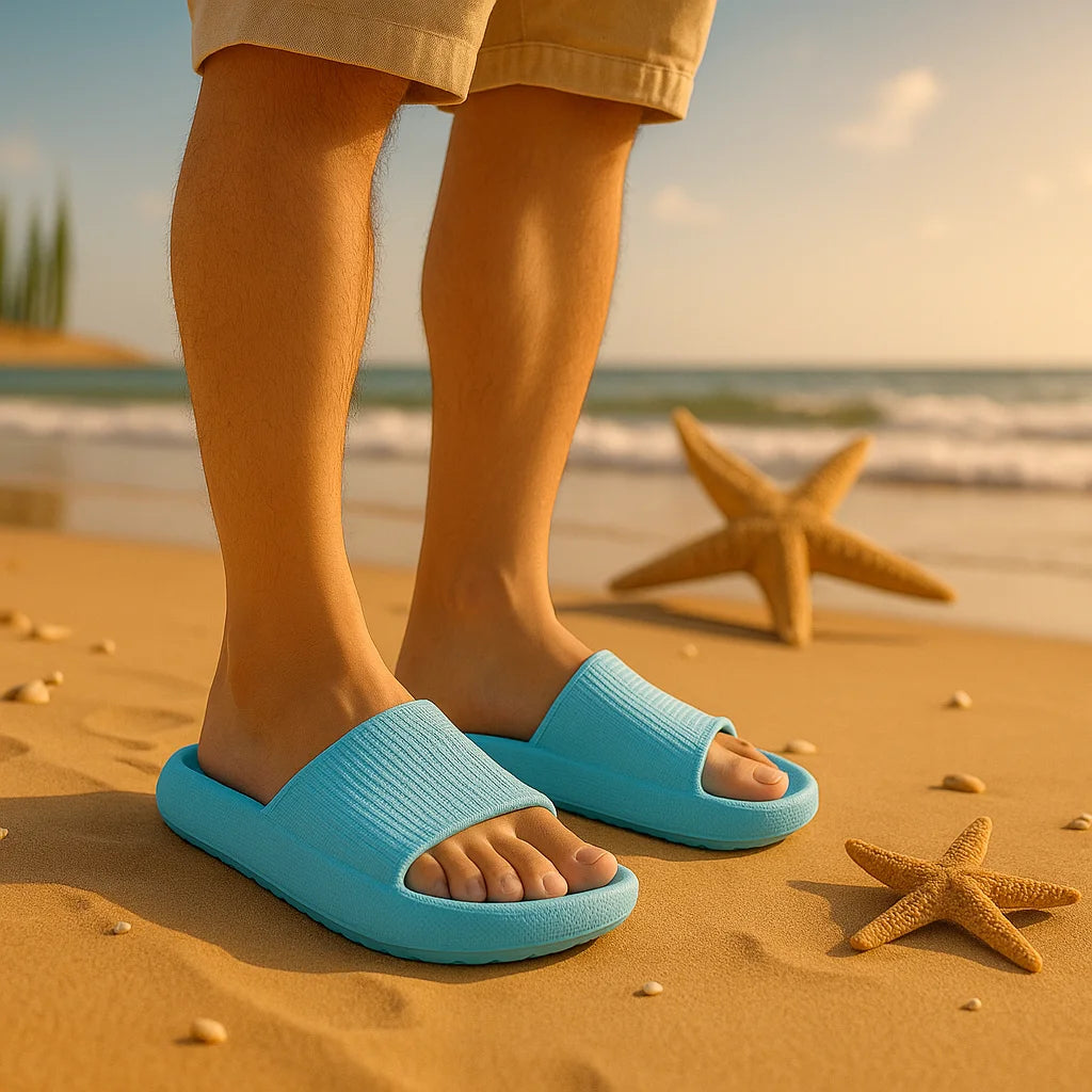 EVA Beach Slippers Thick Sole 4cm Cloud-Like Comfort Home Use Couple Height Increasing Indoor Solid Color Summer Sandals