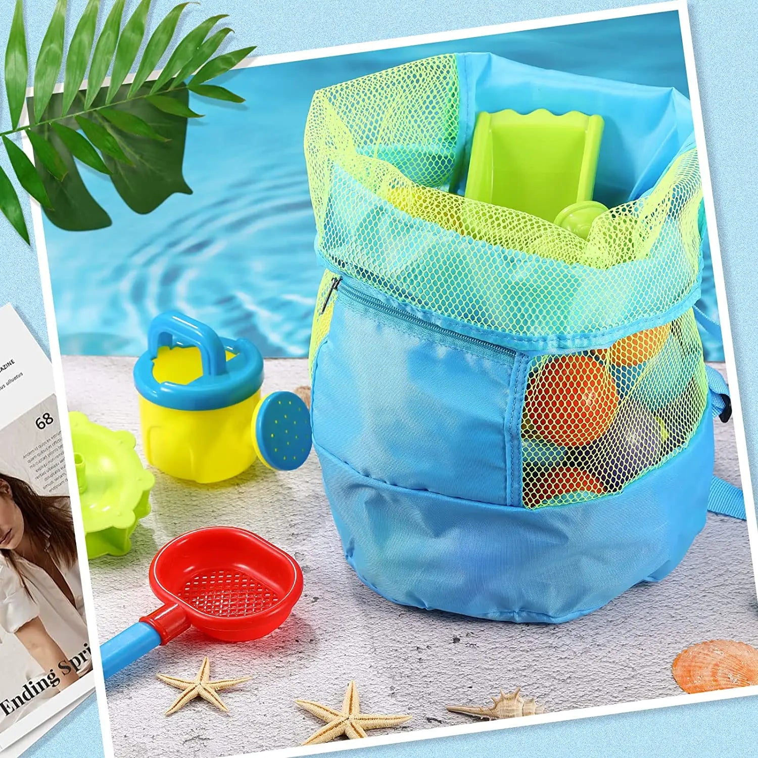 Portable Beach Bag Foldable Net Swimming Bag Children Beach Toy Organizer Storage Backpack Kids Outdoor Swimming Waterproof Bags