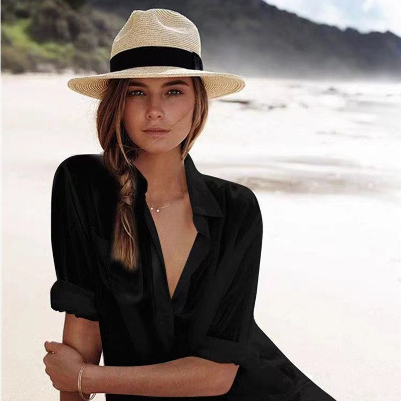 Large Size 56-58 59-60cm New Natural Panama Straw Hat Summer Men Women Wide Brim Beach UV Protection Fedora Sun Hat Wholesale